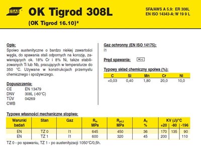 DRUT FI 2.00/1000 308L OK16.10 TIGROD /5kg/