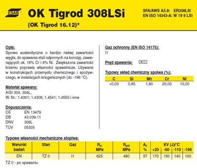 DRUT FI 3.20/1000 308L-SI OK16.12 TIGROD /5kg/.