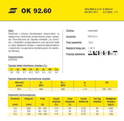 ELEKTRODA OK 92.60 3.25/0.7 /KARTON 4.2 KG/ VP