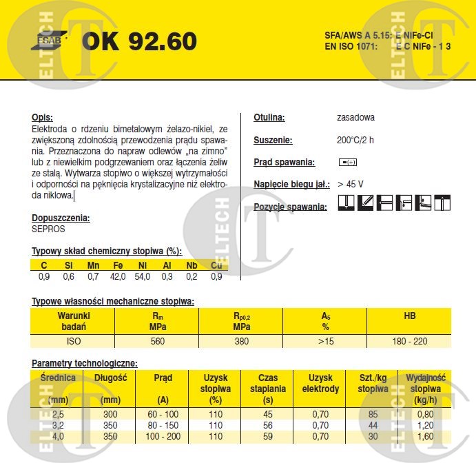 ELEKTRODA OK 92.60 3.25/0.7 /KARTON 4.2 KG/ VP