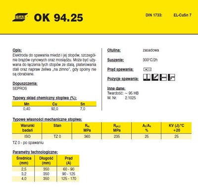 ELEKTRODA OK 94.25 2.50/0.9 /KARTON 5.4 KG/ VP