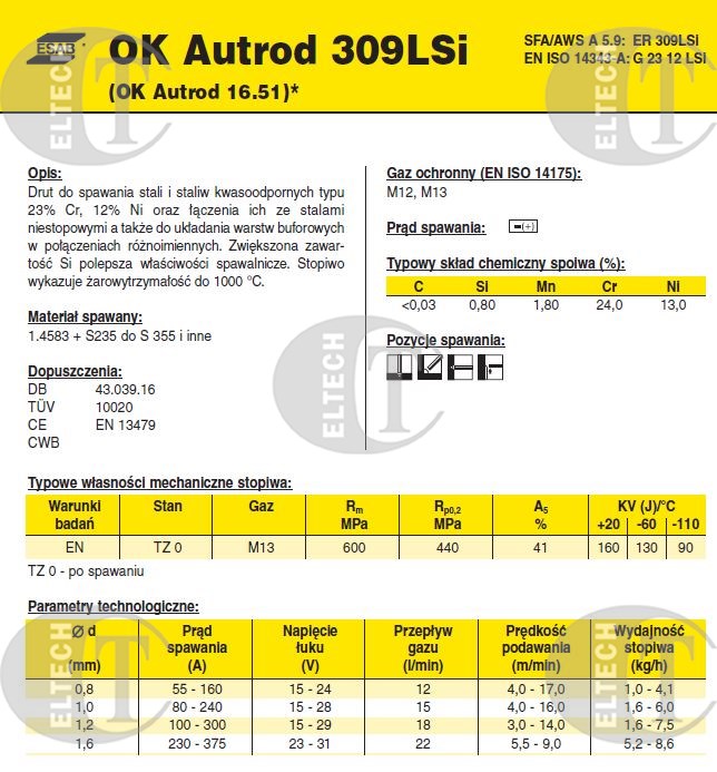 DRUT FI 1.0/15 309L-SI OK 16.51   AUTROD