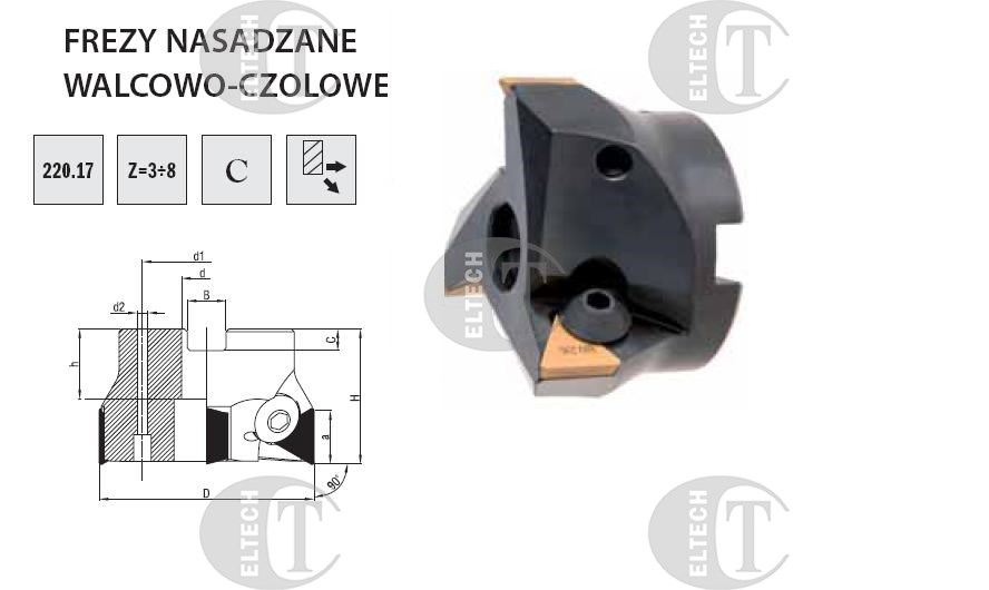 FREZ SKL. GLOWICA FI  40,0 K90°  16,5/40 Z3 d16 220.17