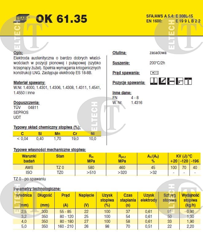 ELEKTRODA OK 61.35 3.20/1.7 /KARTON 5.1KG/ VP