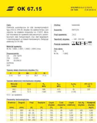 ELEKTRODA OK 67.15 3.20/1.7 /KARTON 5.1KG/ /ES24-18B/ VP