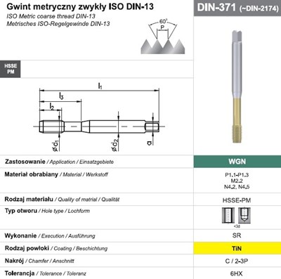 WYGNIATAK M 8 DIN-371C (6HX) SR HSSE-PM WGN TIN