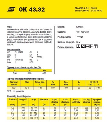 ELEKTRODA OK 43.32 5.00/6.2 /KARTON 18.6 KG/ /EA146/