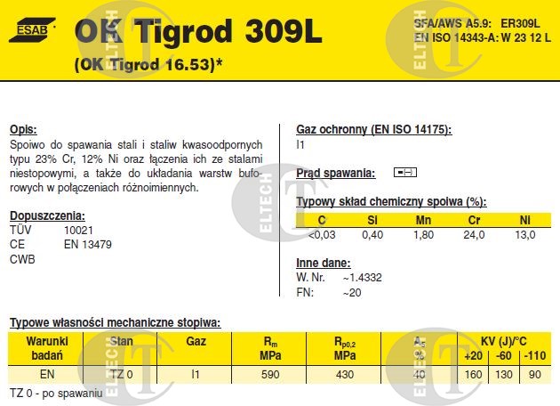 DRUT FI 2.40/1000 309L OK 16.53 TIGROD /5kg/