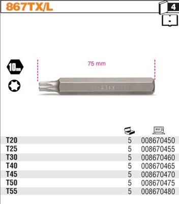 BIT 10MM- TX50- 75MM  TORX  BETA