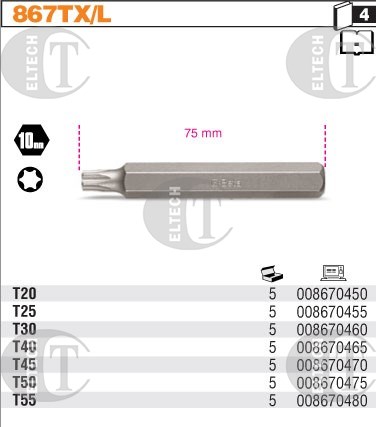 BIT 10MM- TX50- 75MM  TORX  BETA