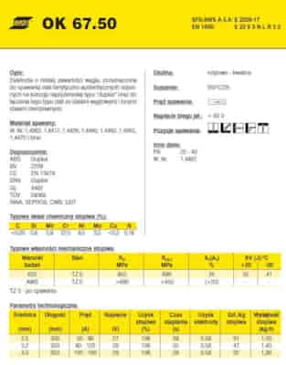 ELEKTRODA OK 67.50 3.20/1.7 VP /KARTON 5.1KG/
