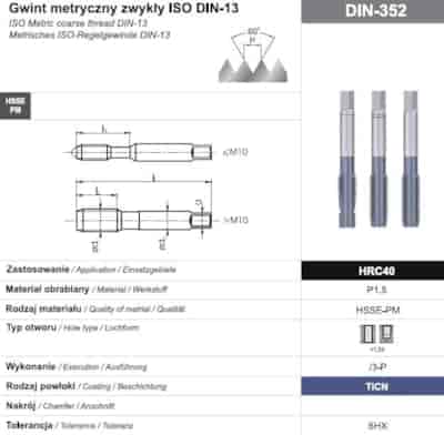 GWINTOWNIK M 4 NGMM/3-P DIN-352 (6HX) HSSE-PM TICN HRC40