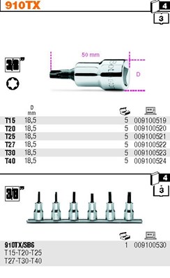 ZESTAW NASADEK 3/8  TORX (6 szt)   BETA