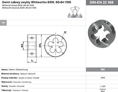 NARZYNKA BSW  1/4-20 DIN-22568 HSS 800