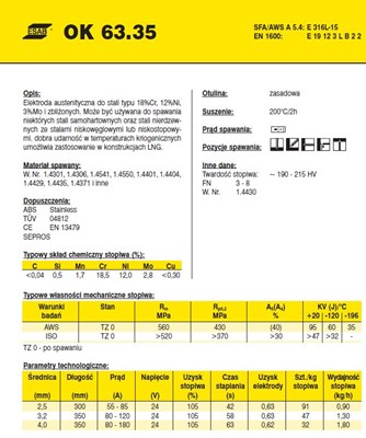 ELEKTRODA OK 63.35 3.2/1.7 /KARTON 5.1 KG/1/2 VP