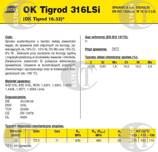 DRUT FI 1.20/1000 316L-SI OK16.32 TIGROD /5kg/