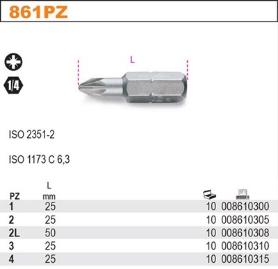 BIT 1/4”- PZ1- 25MM  POZIDRIV  BETA