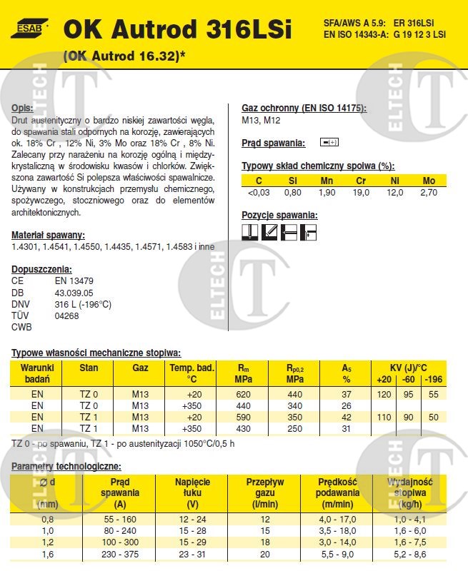 DRUT FI 0.8/15 316L-SI OK16.32 AUTROD