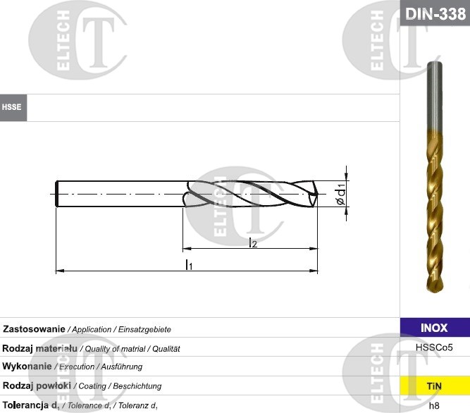 WIERTLO NWKA FI  6,00  57/93MM HSSE TIN SZL. INOX