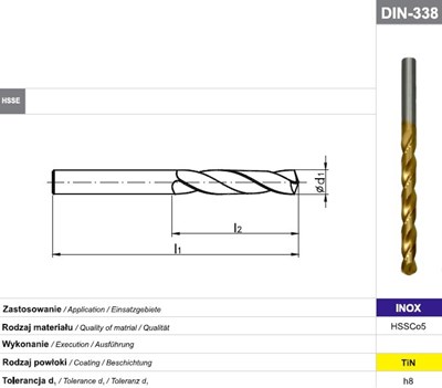 WIERTLO NWKA FI  5,00  52/86MM HSSE TIN SZL. INOX