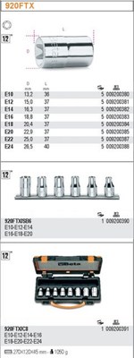 ZESTAW NASADEK 1/2  TORX WEWN. (8 SZT.) E10-E24  KASETA BETA