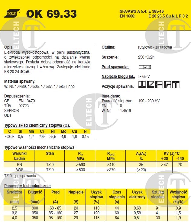 ELEKTRODA OK 69.33 2.50/0.6 /KARTON 3.6KG/ VP