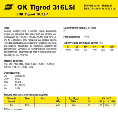 DRUT FI 3.20/1000 316L-SI OK16.32 TIGROD