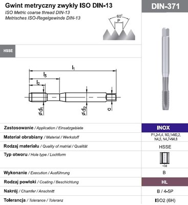 GWINTOWNIK M 5 DIN-371B (6H) HSSE HL INOX