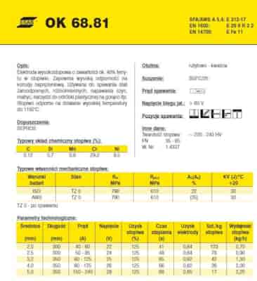 ELEKTRODA OK 68.81 2.50/0.7 /KARTON 4.2KG/ VP