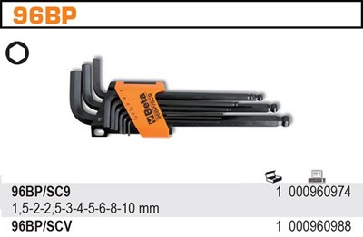 KOMPLET KLUCZY TRZPIEN. 1.5-10MM Z KULKA  9SZT / CZARNE /    BETA