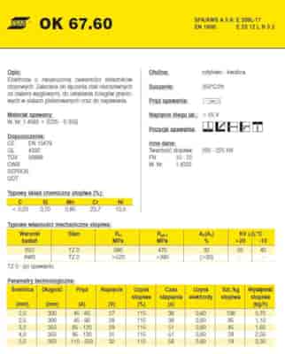 ELEKTRODA OK 67.60 3.20/4.3 /KARTON 12.9KG/