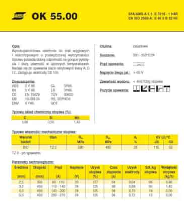 ELEKTRODA OK 55.00 4.00/6.2 /KARTON 18.6KG/