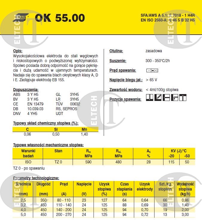 ELEKTRODA OK 55.00 4.00/6.2 /KARTON 18.6KG/