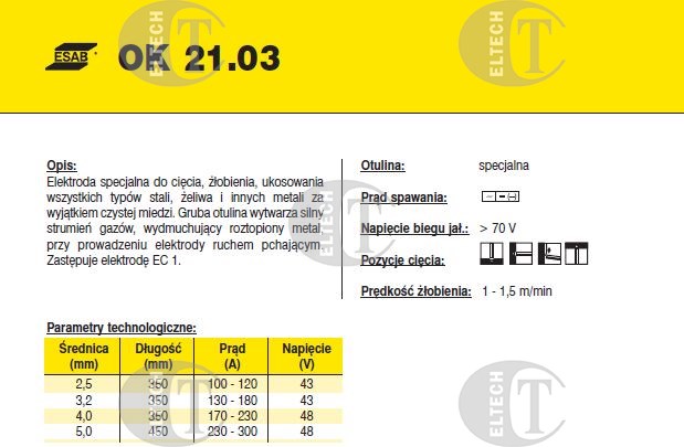 ELEKTRODA OK 21.03 3.20/3.5 /KARTON 10.5 KG/ / OK GPC /