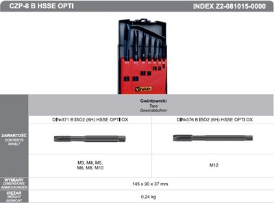 GWINTOWNIKI ZESTAW M3-M12 DIN-371B/DIN-376B (6H) HSSE CZP-8 OPTI