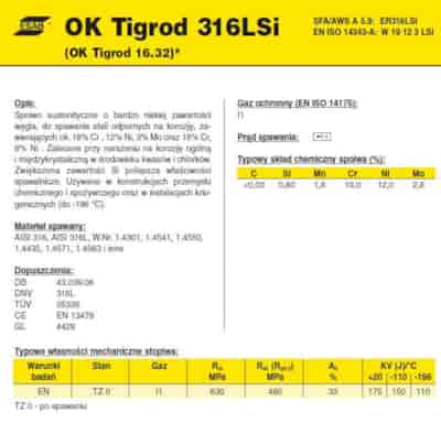 DRUT FI 1.00/1000 316L-SI OK16.32 TIGROD