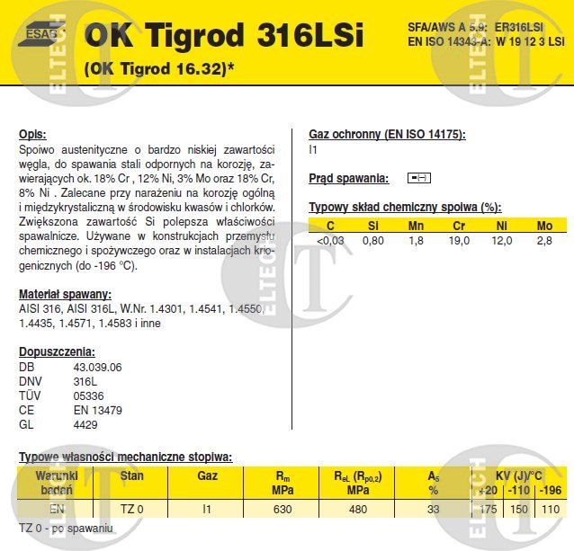 DRUT FI 1.00/1000 316L-SI OK16.32 TIGROD