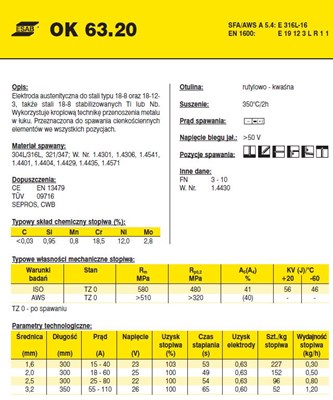ELEKTRODA OK 63.20 3.20/1.7 /KARTON 5.1 KG/ VP