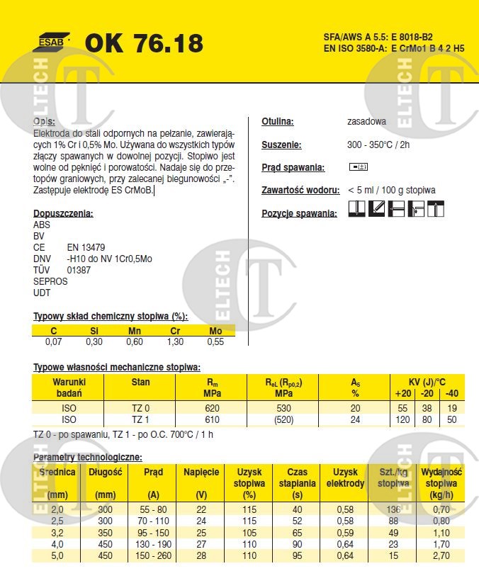 ELEKTRODA OK 76.18 2.50/1.4 /KARTON 5.4 KG/ VP