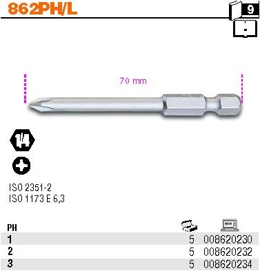 BIT 1/4”- PH2- 70MM  PHILLIPS  BETA