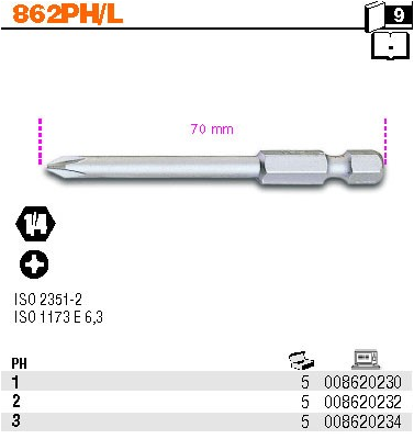 BIT 1/4”- PH2- 70MM  PHILLIPS  BETA