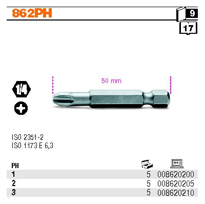 BIT 1/4”- PH2- 50MM  PHILLIPS  BETA