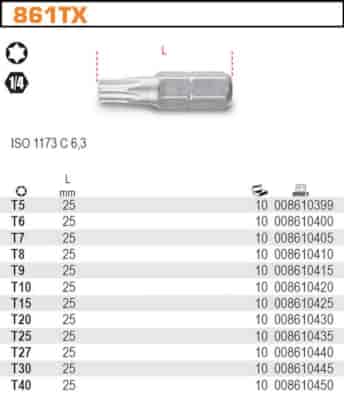 BIT 1/4”- TX40- 25MM  TORX  BETA
