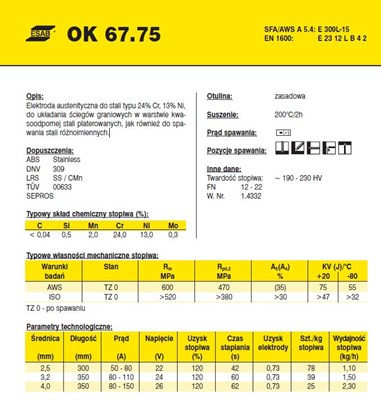 ELEKTRODA OK 67.75 3.20/1.8 /KARTON  5.4KG/