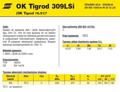 DRUT FI 2.00/1000 309L-SI OK16.51 TIGROD /5kg/