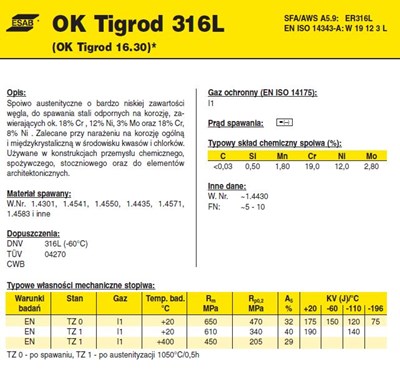 DRUT FI 2.40/1000 316L OK16.30 TIGROD /5kg/