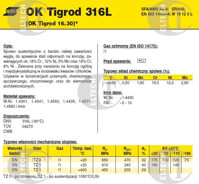 DRUT FI 2.40/1000 316L OK16.30 TIGROD /5kg/