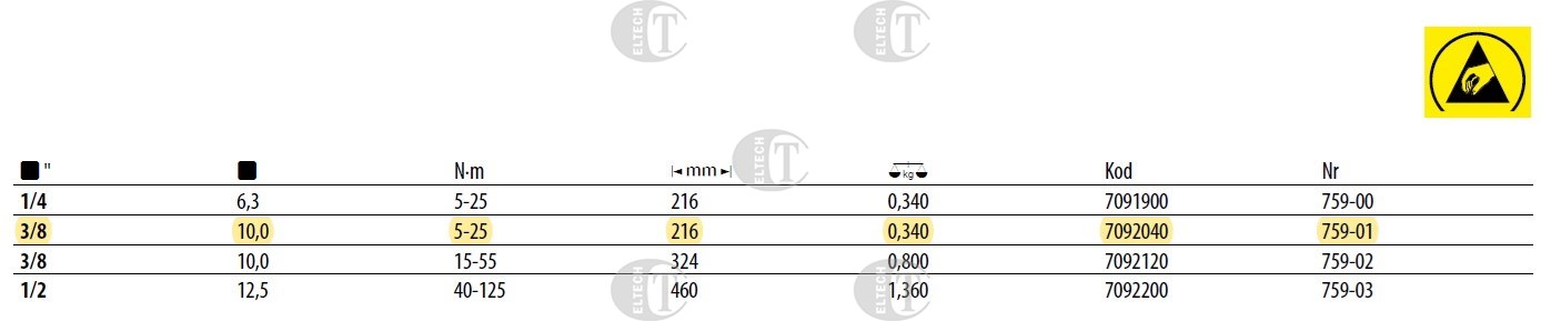 KLUCZ DYNAMOMETRYCZNY 3-25 NM 759-01      GED