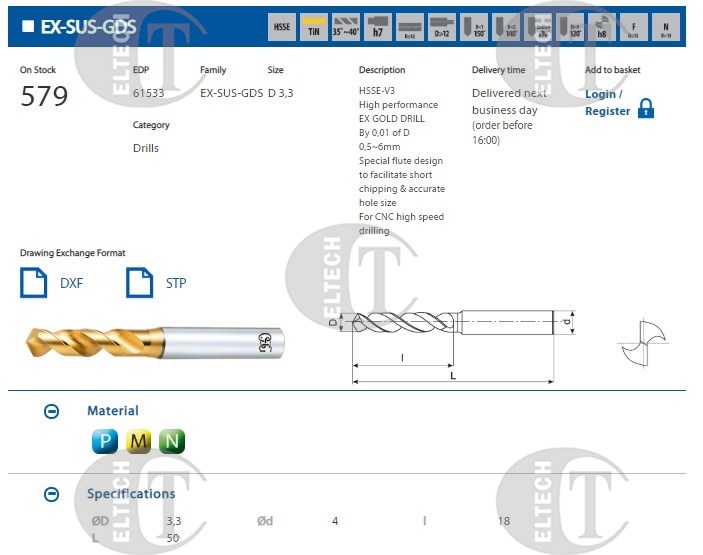 WIERTLO NWKK FI  3,30  18/50MM HSSE TIN SZL. EX-SUS-GDS