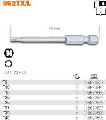 BIT 1/4”- TX15- 70MM  TORX  BETA